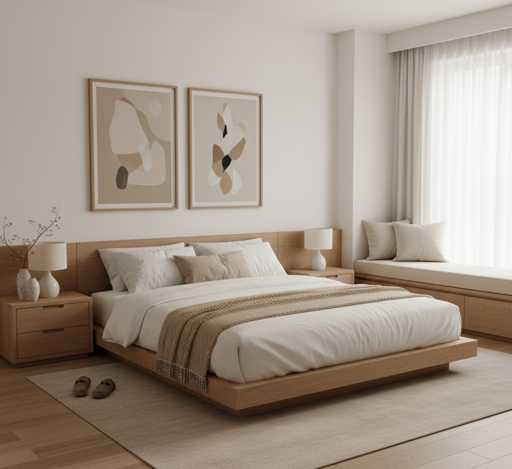 Calm Minimalist Bedroom Design With Warm Neutral Tones