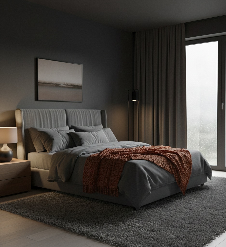 Cozy Dark Bedroom Design With Warm Modern Accents